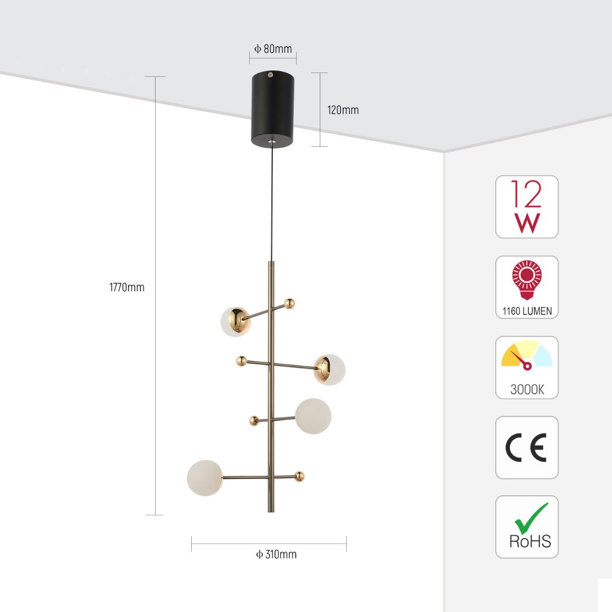 Lámpara de araña moderna y espaciosa en oro, perfecta para comedores con estilo contemporáneo y elegante.
