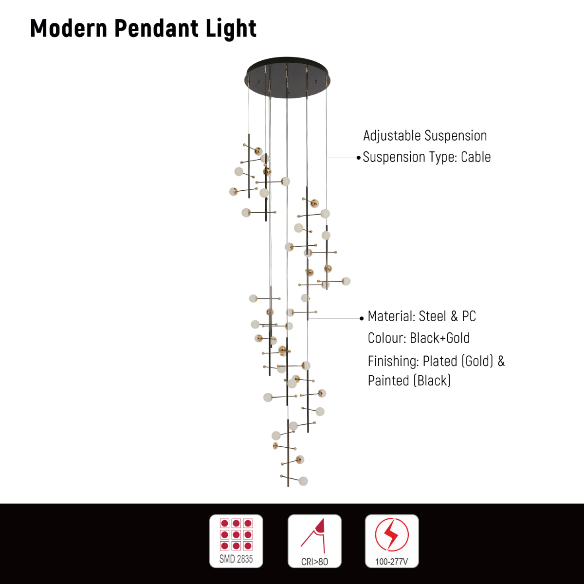 Primer plano de un candelabro dorado moderno, ideal para comedores elegantes con decoración contemporánea.