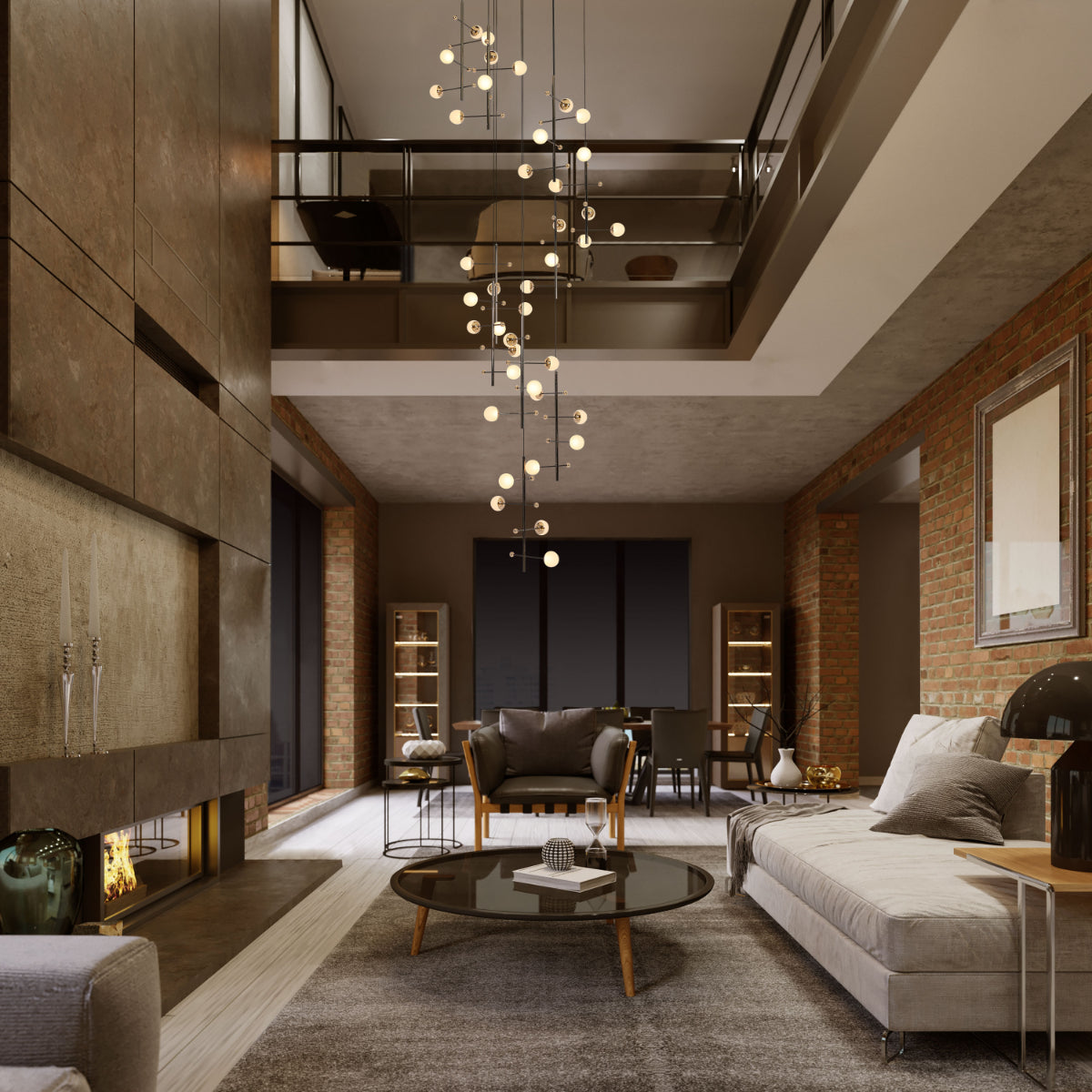 Lámpara de araña moderna dorada, perfecta para salones amplios con estilo contemporáneo y elegante.