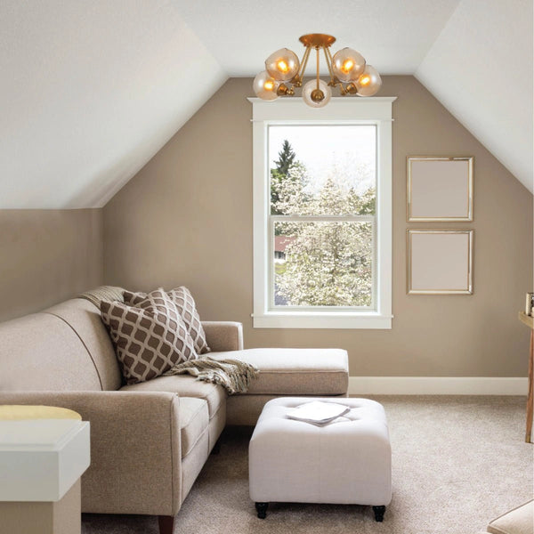 More interior usage of Gold Hinged Metal Amber Dome Glass Ceiling Light with E27 Fittings | TEKLED 159-17650