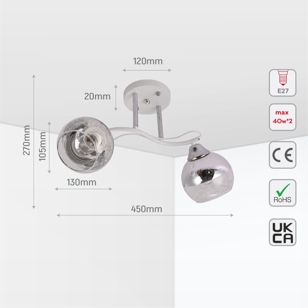 Luz de techo de cono de vidrio con espejo parcial, perfecta para salones modernos y decoraciones contemporáneas.