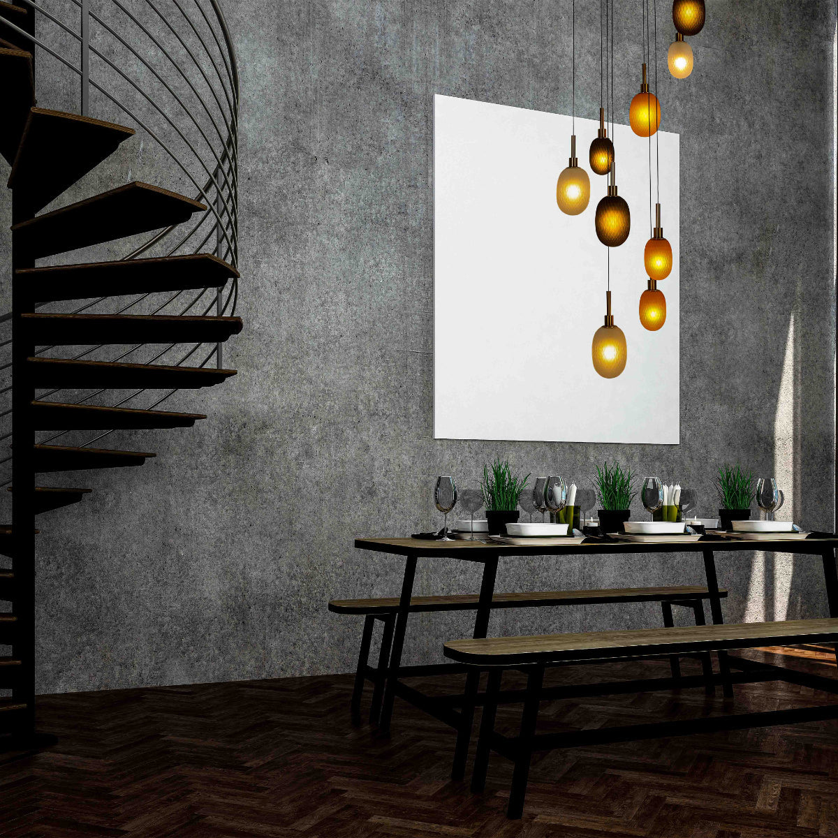 Luz de techo multi-péndulo elegante, perfecta para salas modernas, aportando un estilo contemporáneo y sofisticado.