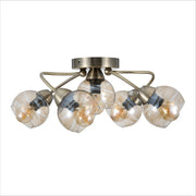 Main image of Antique Brass Amber Glass Semi Flush Ceiling Light with 5xE14 Fitting | TEKLED 159-17285