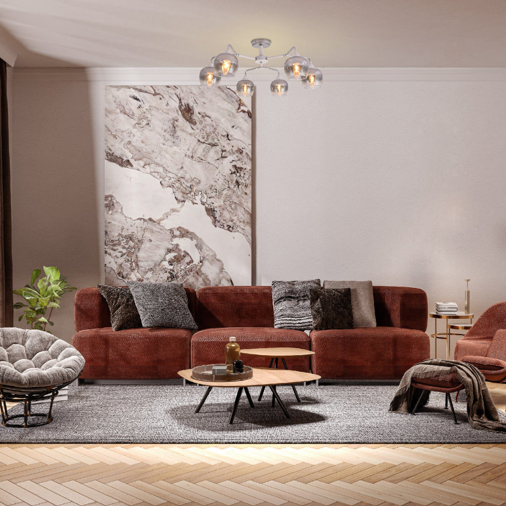 Interior application of Elegant Wishbone Chrome & Smoky Glass Semi Flush Ceiling Light | TEKLED 159-17991