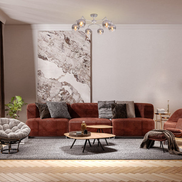 Interior application of Elegant Wishbone Chrome & Smoky Glass Semi Flush Ceiling Light | TEKLED 159-17991
