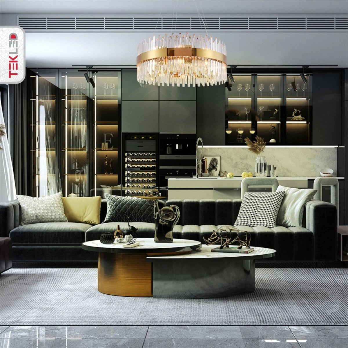 Details of Coffin Crystal Gold Metal Island Chandelier L900 with 18xE14 Fitting | TEKLED 156-19562