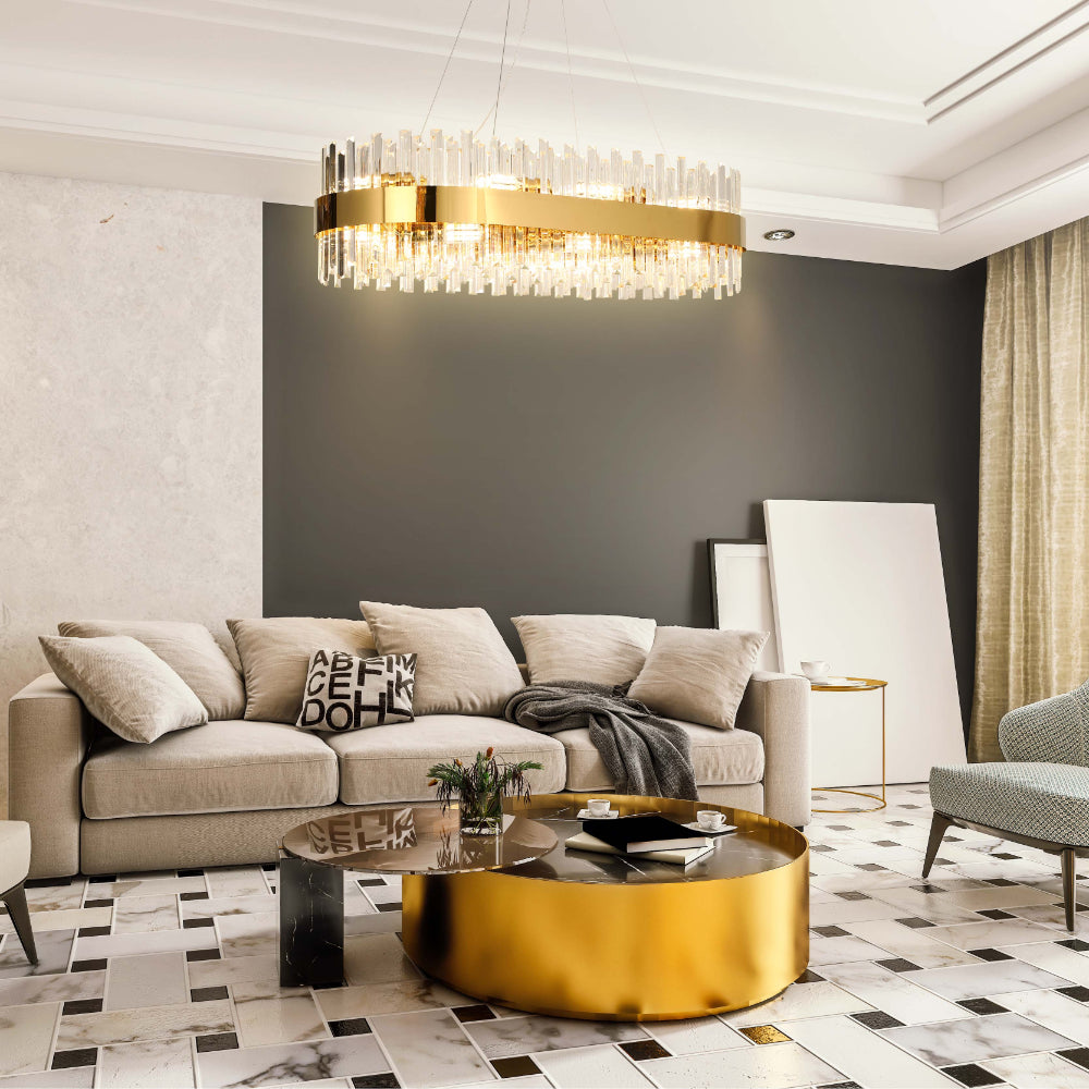 Interior application of Coffin Crystal Gold Metal Chandelier D800 with 20xE14 Fitting | TEKLED 156-19560