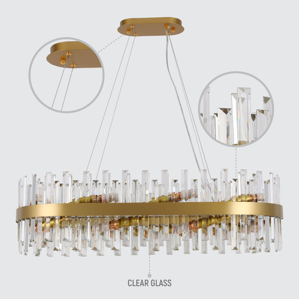 Size and specs of Coffin Crystal Gold Metal Island Chandelier L900 with 18xE14 Fitting | TEKLED 156-19562