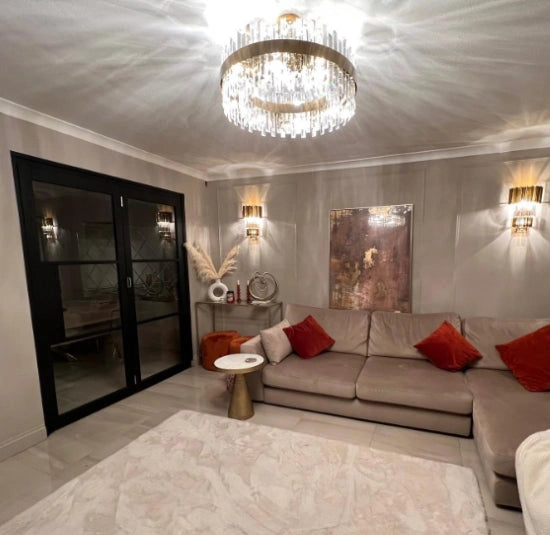 Living room Coffin Crystal Gold Metal Island Chandelier L900 with 18xE14 Fitting | TEKLED 156-19562