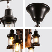 Detailed shots of Timber Iron and Wood Glass Cylinder Chandelier Light 4xE27 | TEKLED 159-17844