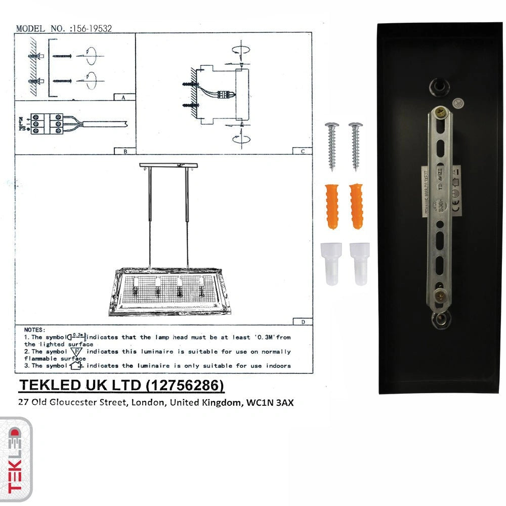 User manual and box content of black metal old wood cuboid island chandelier 4xe27