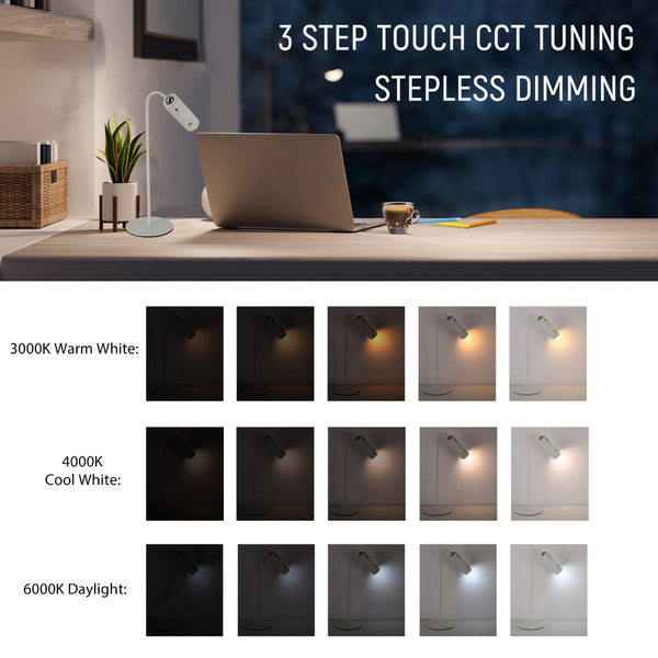 Imagen del foco LED de montaje con clip, ideal para escritorios en oficinas modernas, proporcionando luz funcional y ajustable.