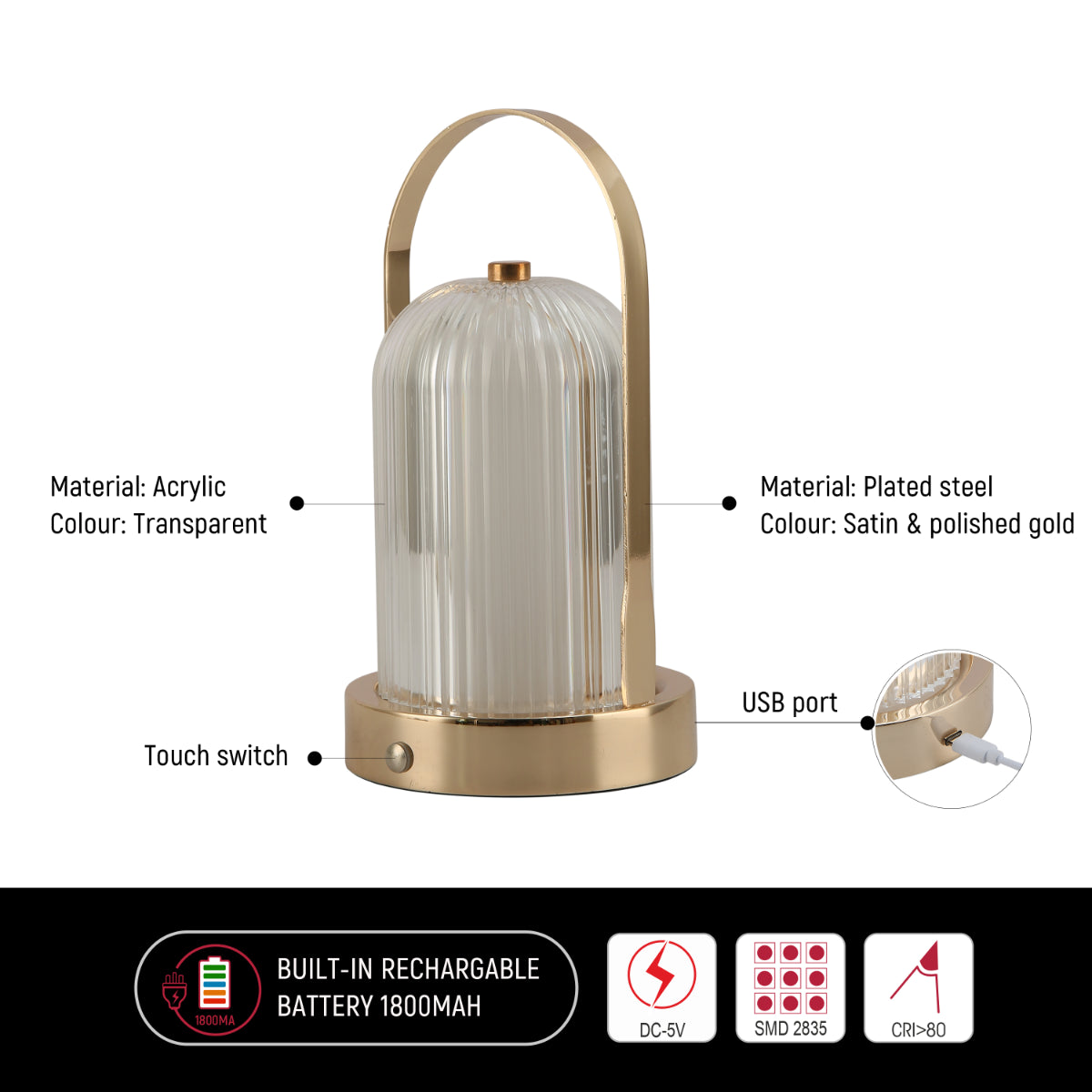 Lámpara de linterna recargable con diseño moderno, perfecta para exteriores y decoración minimalista. Ideal para patios o camping.
