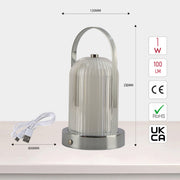 Lámpara de mesa estilo industrial con diseño portátil, ideal para exteriores y decoración moderna de terrazas o jardines.