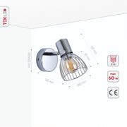 Product dimensions of chrome metal caged wall light e14