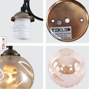 Detailed photo of amber glass dome antique brass metal pendant light e27