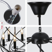 Detailed photo of black spiral metal chrome arm chandelier 5xe14
