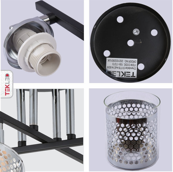 Detailed photo of chrome honeycomb black chrome body semi flush ceiling light 4xe14