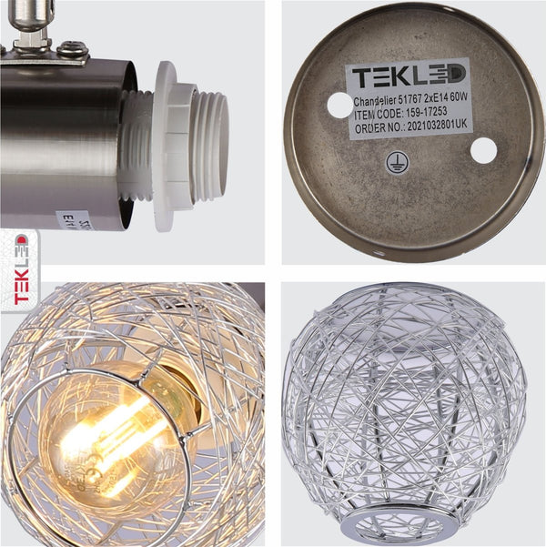Detailed photo of silver nest matte nickel body semi flush ceiling light 2xe14