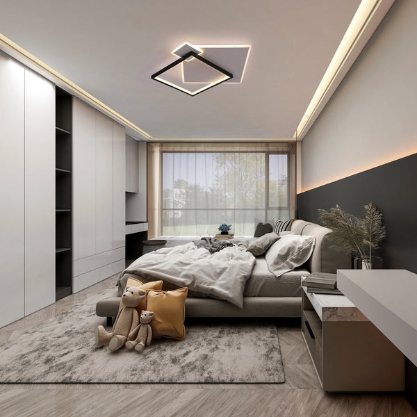 Lámpara de Techo LED Cuadrada en Capas, CCT, 40W, Negro y Blanco