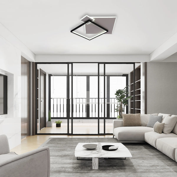 Lámpara de Techo LED Cuadrada en Capas, CCT, 40W, Negro y Blanco