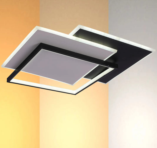 Lámpara de Techo LED Cuadrada en Capas, CCT, 40W, Negro y Blanco