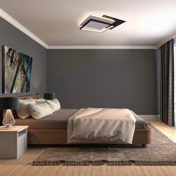 Lámpara de Techo LED Cuadrada en Capas, CCT, 40W, Negro y Blanco