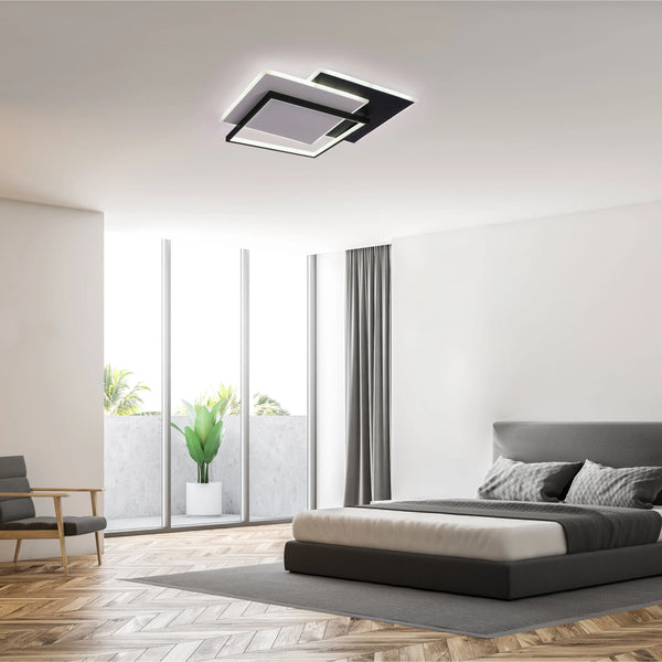 Lámpara de Techo LED Cuadrada en Capas, CCT, 40W, Negro y Blanco