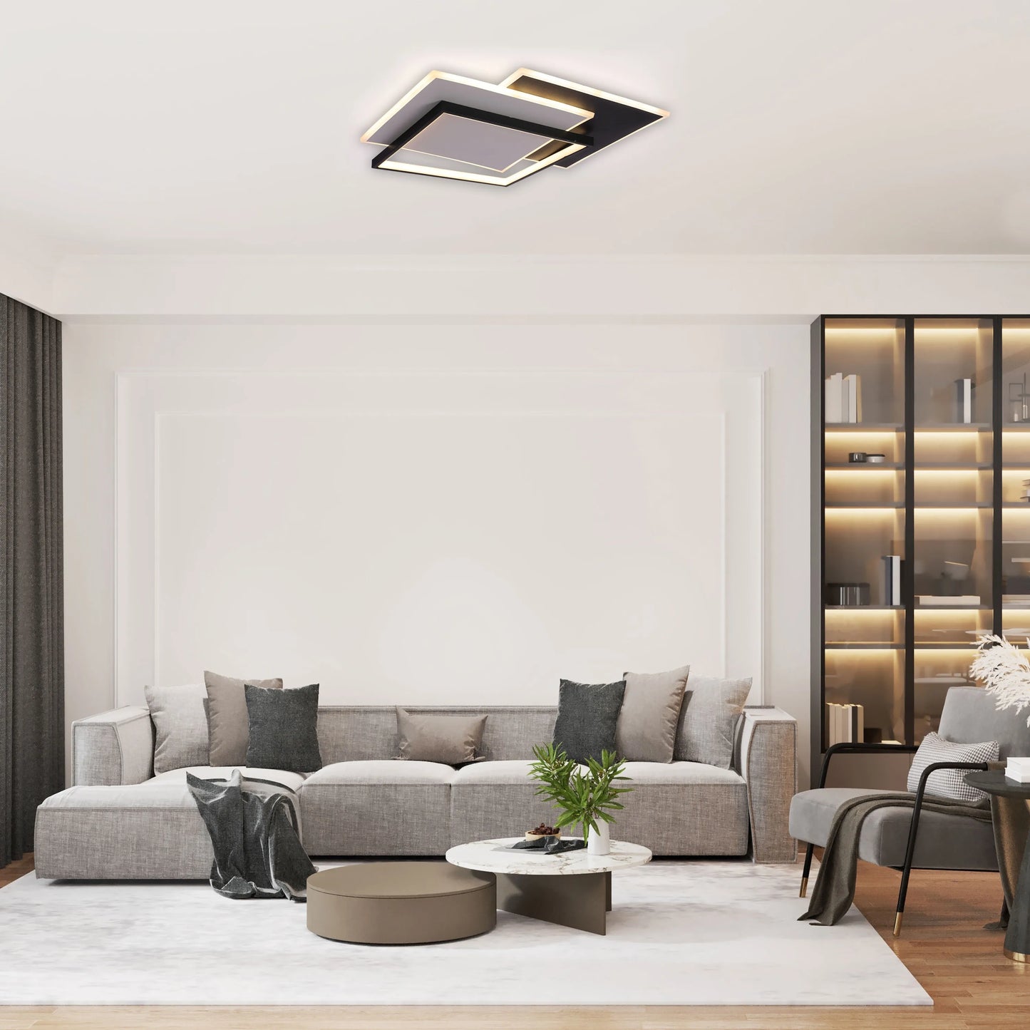 Lámpara de Techo LED Cuadrada en Capas, CCT, 40W, Negro y Blanco