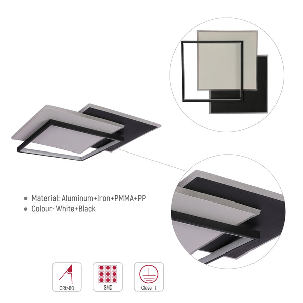 Lámpara de Techo LED Cuadrada en Capas, CCT, 40W, Negro y Blanco