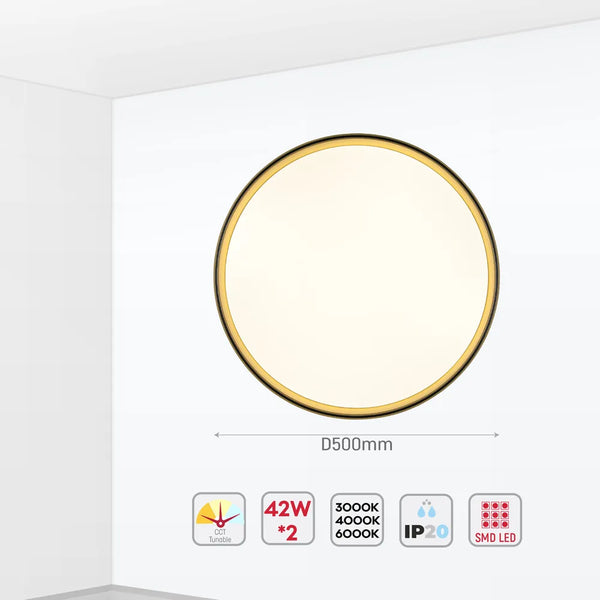 Size and technical specs of the LED Flush Ceiling Light Purple Gold D500 6000K/4000K/3000K 42Wx2(TEKLED)-165-16013