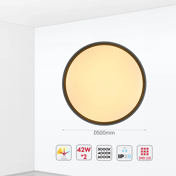 Size and technical specs of the LED Flush Ceiling Light Silvery Black D500 6000K/4000K/3000K 42Wx2(TEKLED)-165-16011