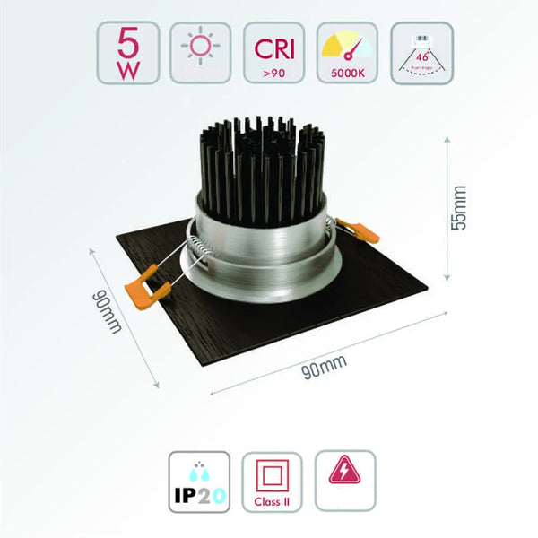 Size and technical specs of the LED OC002A 1х5W 5000K BLACK-165-03324-165-03324