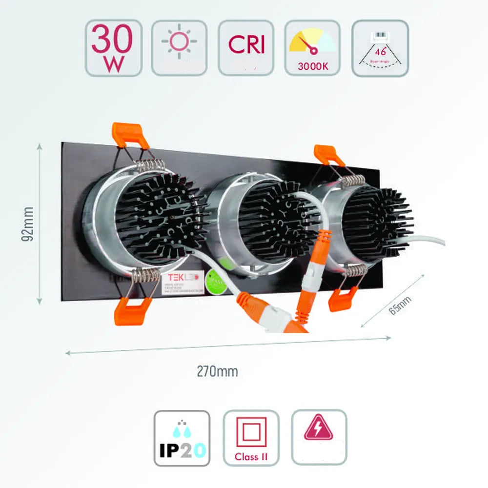 Size and technical specs of the LED OC004C 3х10W 3000K BLACK-165-153382-165-153382