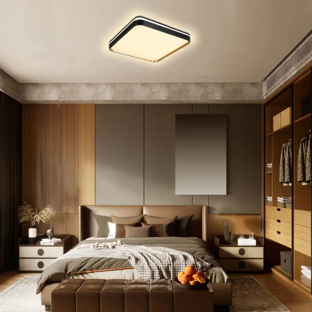 LED Flush Ceiling Light TEKLED LED Square Flush Ceiling Light Black Gold 500x500 6000K/4000K/3000K 45Wx2(TEKLED)--165-16008