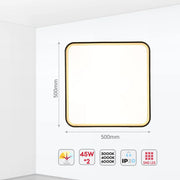 Size and technical specs of the LED Square Flush Ceiling Light Black Gold 500x500 6000K/4000K/3000K 45Wx2(TEKLED)-165-16008