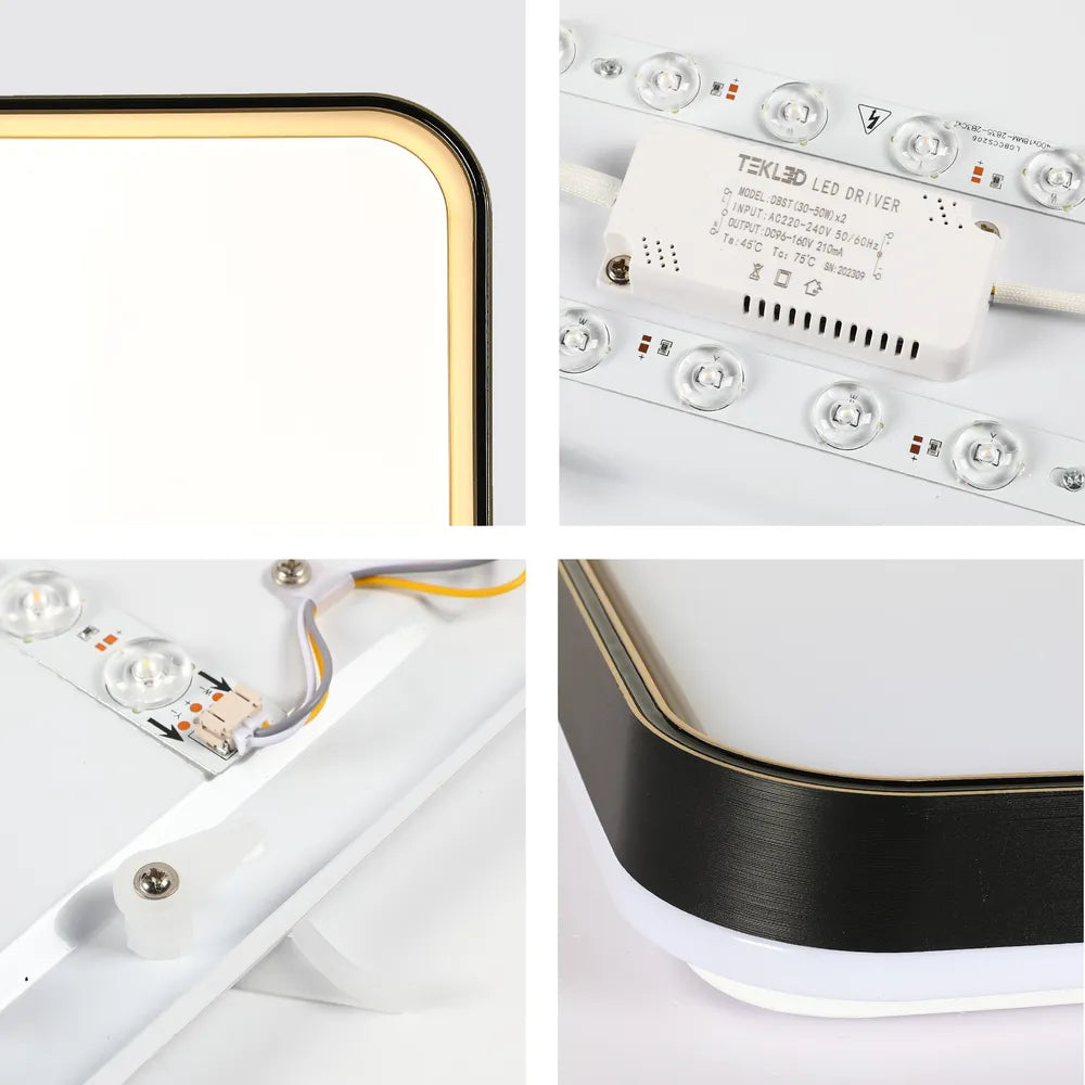 Close shot of the LED Square Flush Ceiling Light Black Gold 500x500 6000K/4000K/3000K 45Wx2(TEKLED)-165-16008