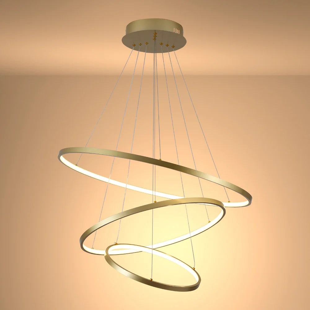 LED Triple Circle Gold Finishing 4000K Natural Cool White Modern Contemporary Nordic Scandinavian Pendant Ceiling Light 2