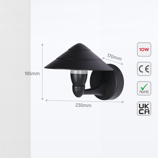 Luz de pared LED en forma de hongo negro, ideal para patios modernos y exteriores contemporáneos.
