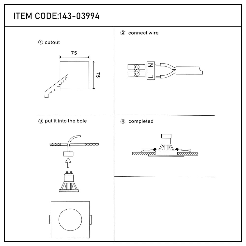 Manual de usuario para Downlight empotrado fijo cuadrado de baja deslumbramiento GU10 Lunar-143-03994