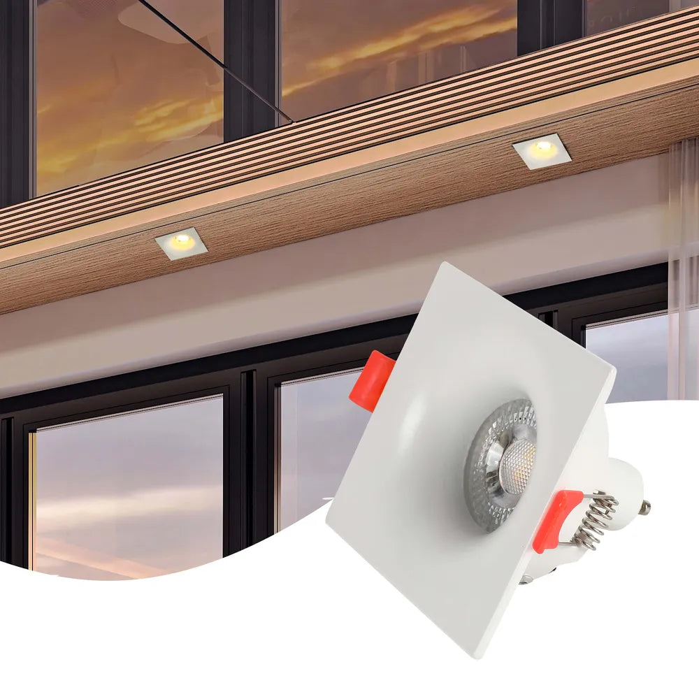 Moderno downlight GU10 en una sala de estar elegante, iluminando la decoración minimalista con un resplandor suave y cálido. Ideal para una iluminación elegante y de bajo deslumbramiento.143-03995