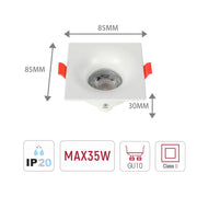 Tamaño y especificaciones técnicas del Downlight Empotrado Fijo Cuadrado de Baja Deslumbramiento Lunar GU10-143-03995