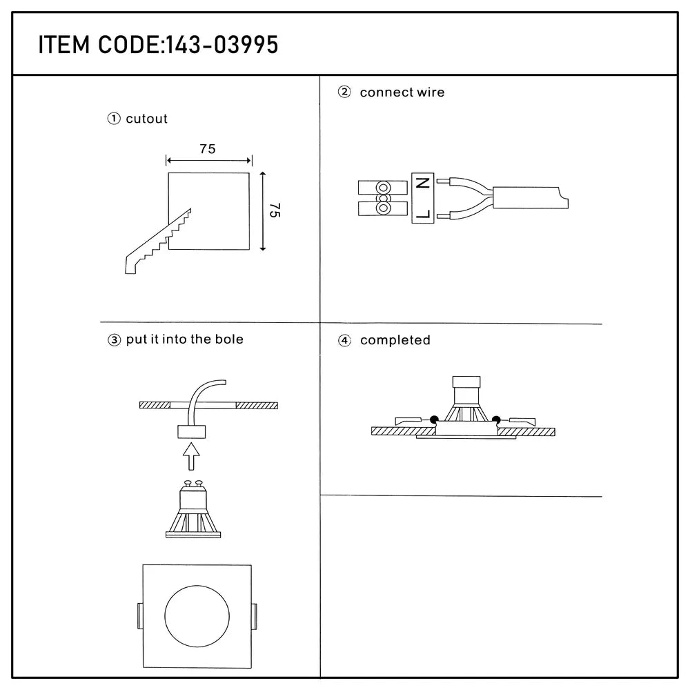 Manual de usuario para el Downlight empotrado cuadrado fijo con baja deslumbramiento GU10 Lunar-143-03995