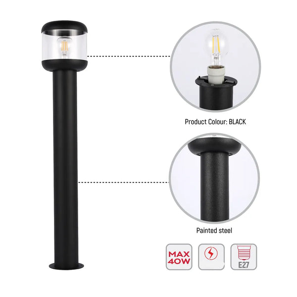 Detalles de la Lámpara Bollard Exterior LunaVista Negro E27-257-03064