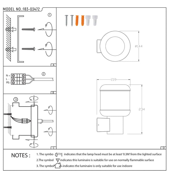 Manual de usuario para Farol de Pared Exterior LunaVista-183-03472
