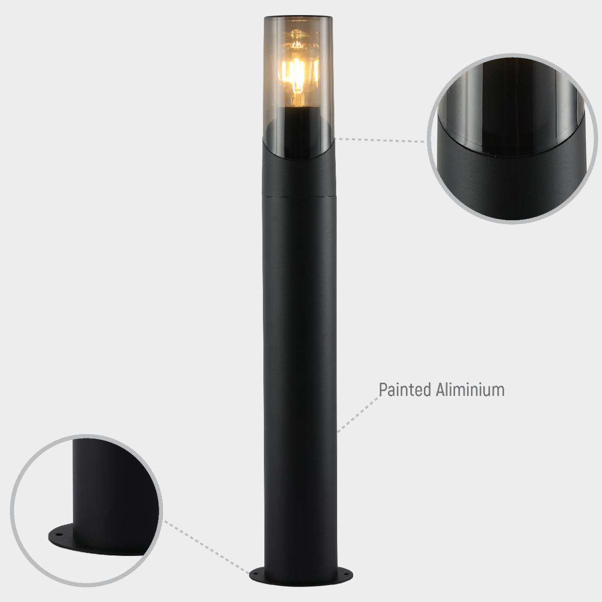 Luz de bolardo exterior blanca E27, ideal para iluminar caminos y jardines con estilo moderno y elegante.