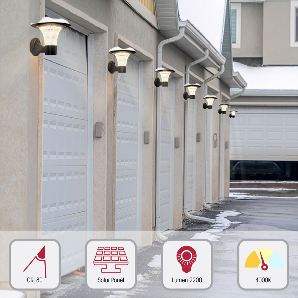 Luz solar LED de pared y camino de 15W, ideal para exteriores en jardines modernos, proporcionando iluminación eficiente y estilizada.