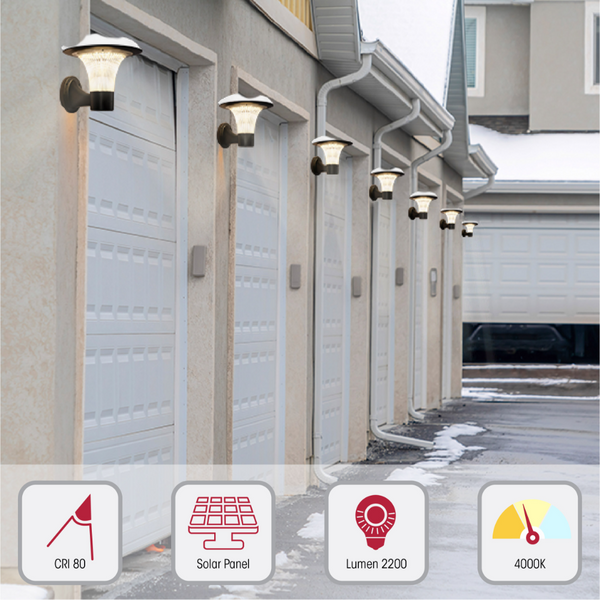 Luz solar LED de pared y camino de 15W, ideal para exteriores en jardines modernos, proporcionando iluminación eficiente y estilizada.