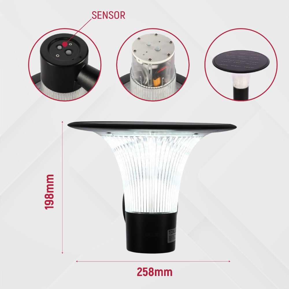 Luz solar LED de pared y camino de 15W, ideal para exteriores, con diseño moderno y eficiente en jardines o entradas.