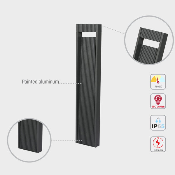 Luz de bolardo LED para exteriores, perfecta para senderos y jardines con estilo contemporáneo y funcional.